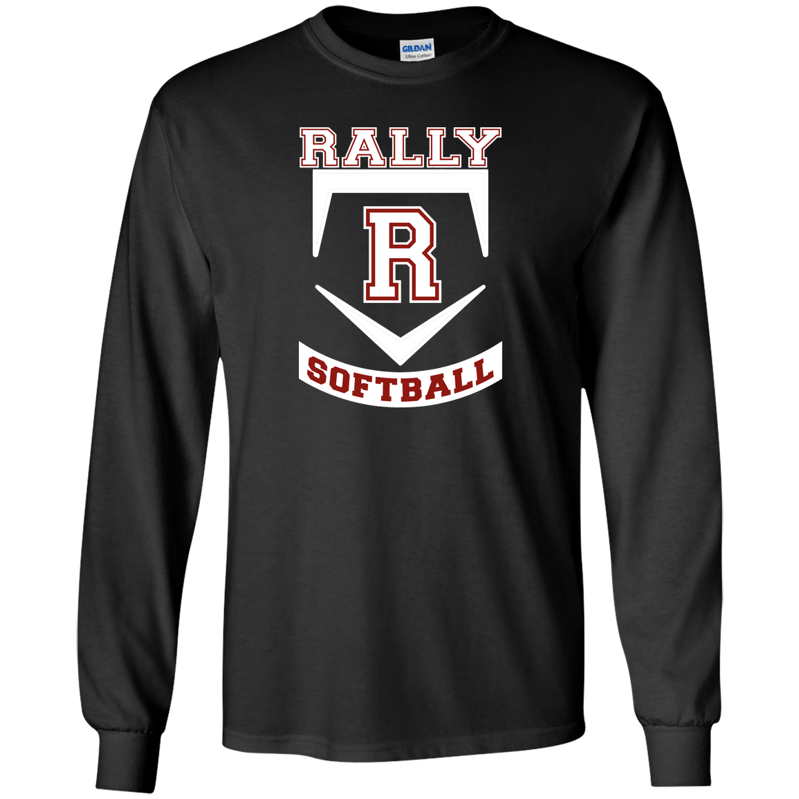 rally-softball-base-white-gildan-youth-ls-t-shirt — Black — Front — source sha256 be0ff2f6d3c0f42264215c187193e2432bab63f4f68bd00242338355926a9bbf — Color position 1