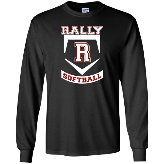 rally-softball-base-white-gildan-youth-ls-t-shirt — Black — Front — source sha256 be0ff2f6d3c0f42264215c187193e2432bab63f4f68bd00242338355926a9bbf — Color position 1