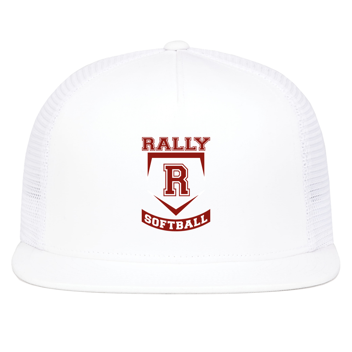 rally-softball-base-pacific-headwear-d-series-5-panel-trucker-snapback-cap — White — Front — source sha256 bfdb1e9bbce421684cf59774393253c91104829fc18eca17925cb748133cf63f — Color position 5