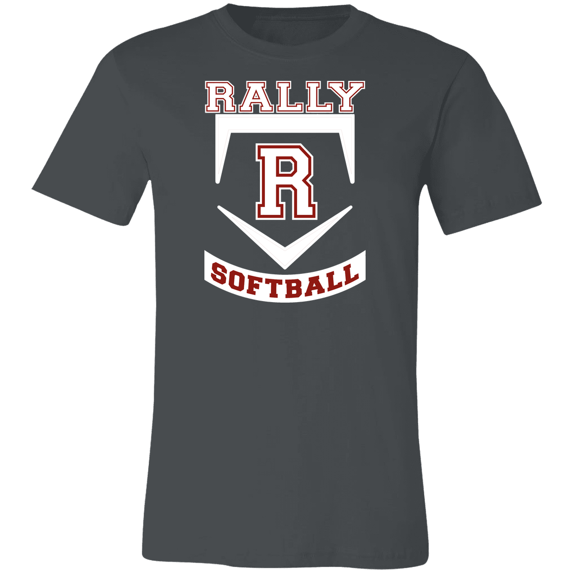 rally-softball-base-white-bella-canvas-unisex-jersey-short-sleeve-t-shirt — Asphalt — Front — source sha256 c3c2234ee9cd024c011c5e6ba1734e03306a8ed70cafbcf269c2e9f82c78bf38 — Color position 2