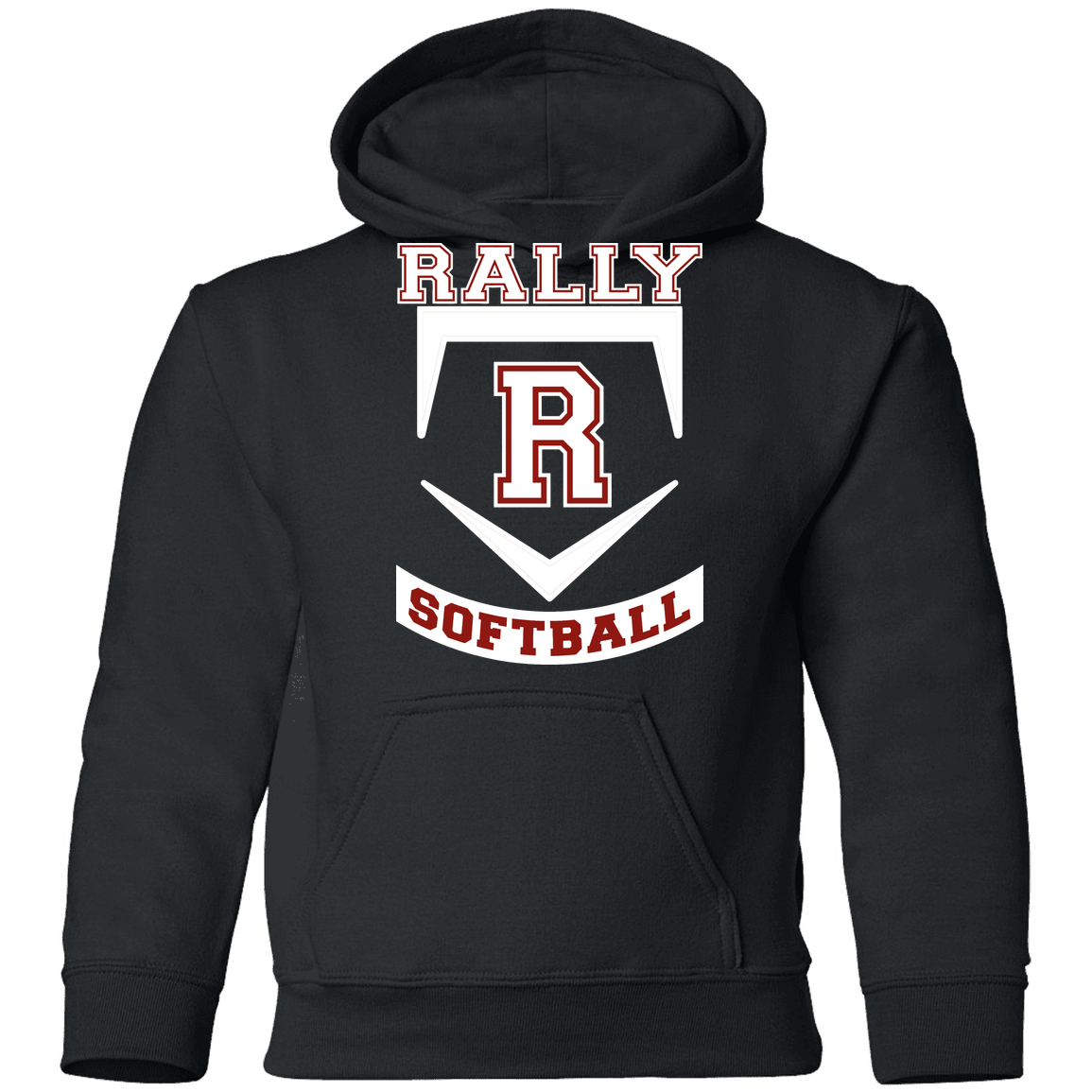 rally-softball-base-white-gildan-youth-pullover-hoodie — Black — Front — source sha256 c52b3c7cf8b65142b13b300042102cf1dc8494feaca34be8478b8012c0722eb9 — Color position 1