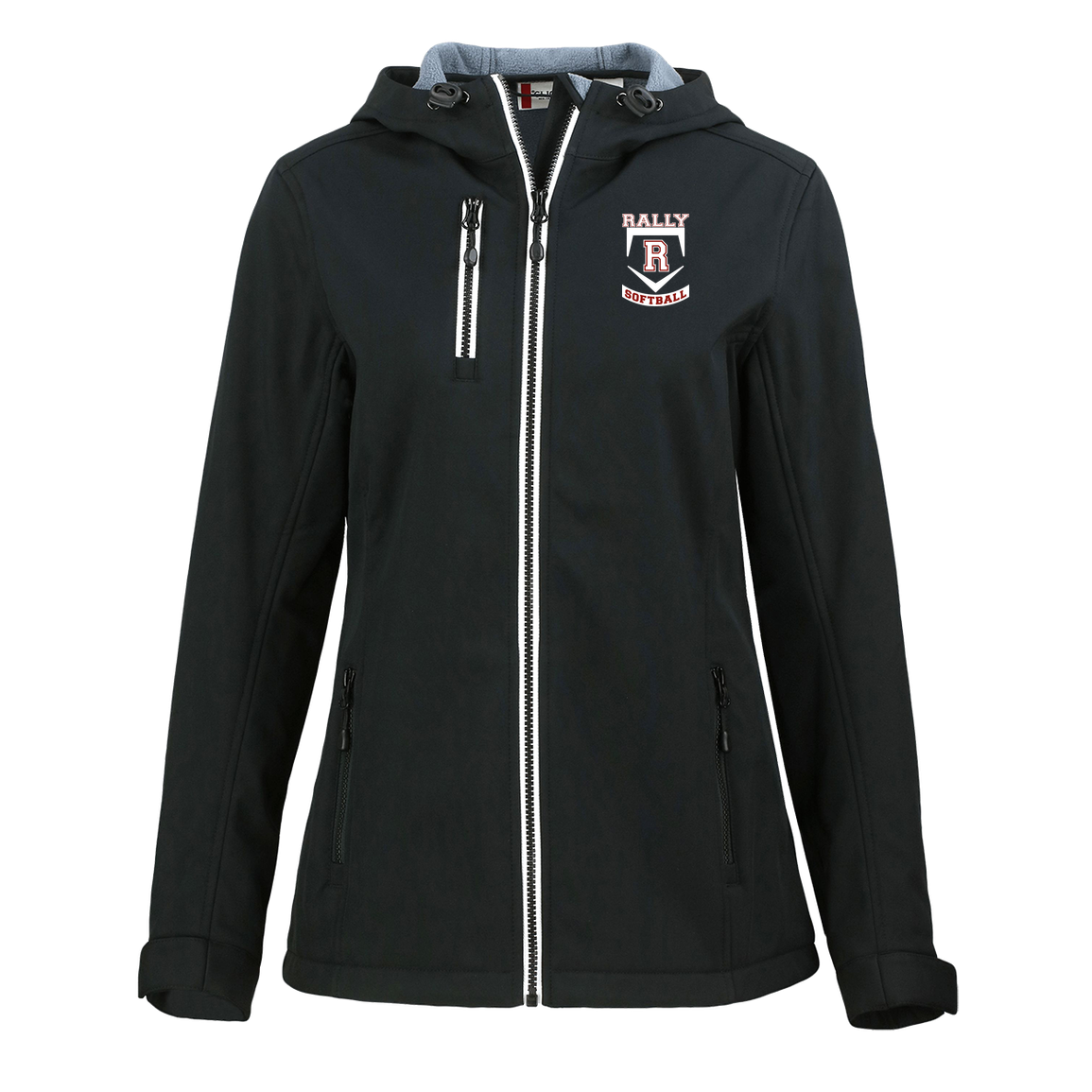rally-softball-base-white-clique-womens-eco-stretch-softshell-jacket — Black — Front — source sha256 c54472f9d19da5e2167307e01af8ebf22deb394169fbad1eebedb814aba08cb9 — Color position 1