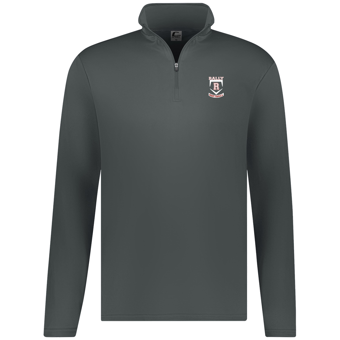 rally-softball-base-white-c2-mens-1-4-zip-pullover — Graphite — Front — source sha256 e332bb4a02b2f7b2920bb298eb249f98e95af6e7b3b3d48d05554f538b8fb377 — Color position 2