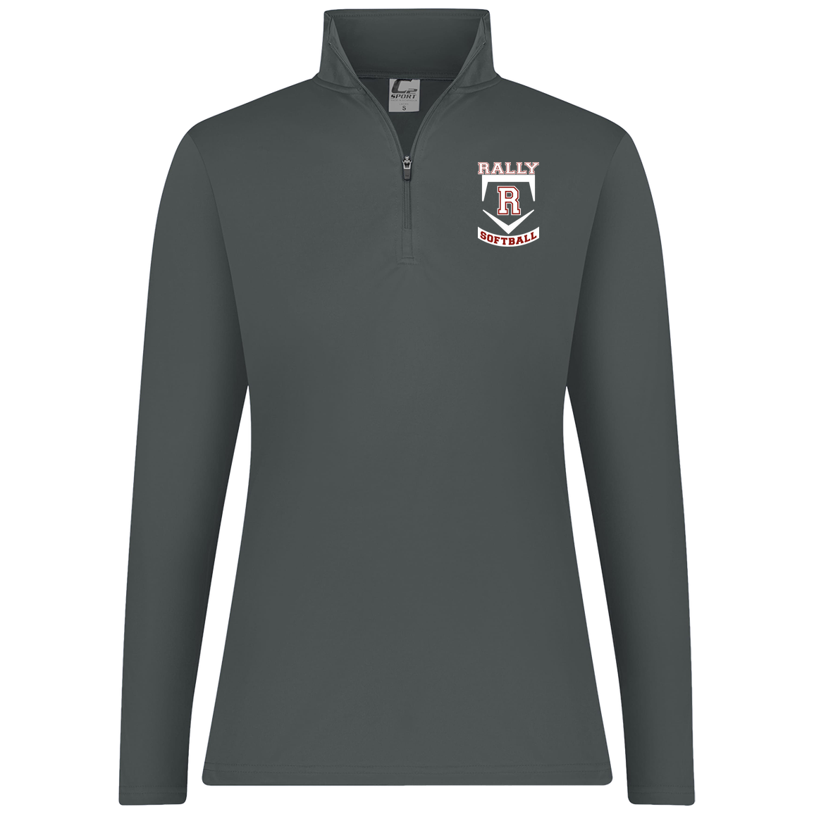 rally-softball-base-white-c2-womens-1-4-zip-pullover — Graphite — Front — source sha256 e90b9b24cdb1b70b757dcbf8db05d6875ec8d2dcc8417e990467120d701bf21c — Color position 2