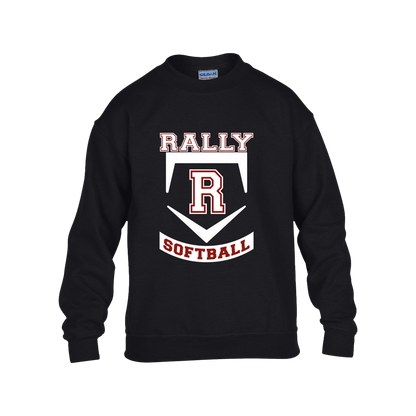 rally-softball-base-white-gildan-kids-heavy-blend-fleece-crew — Black — Front — source sha256 f5f8982f197faad0d144d8128133c15f8f88231e8bcf9d33804e4fb97ab44661 — Color position 1