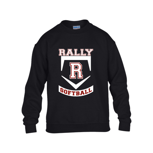 rally-softball-base-white-gildan-kids-heavy-blend-fleece-crew — Black — Front — source sha256 f5f8982f197faad0d144d8128133c15f8f88231e8bcf9d33804e4fb97ab44661 — Color position 1