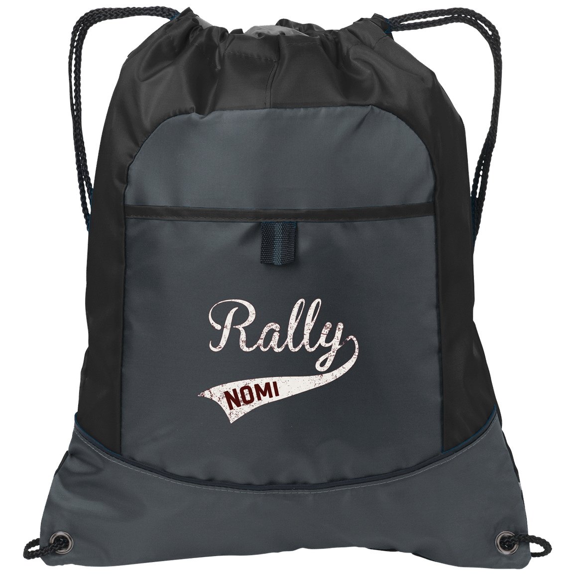 rally-softball-rally-original-white-port-authority-pocket-cinch-pack — Deep Smoke/Black — Front — source sha256 1570bc7a7deb17ee766878f7f659ecc076e8aeac4c7de95f2e6c9e585ec9a705 — Color position 1