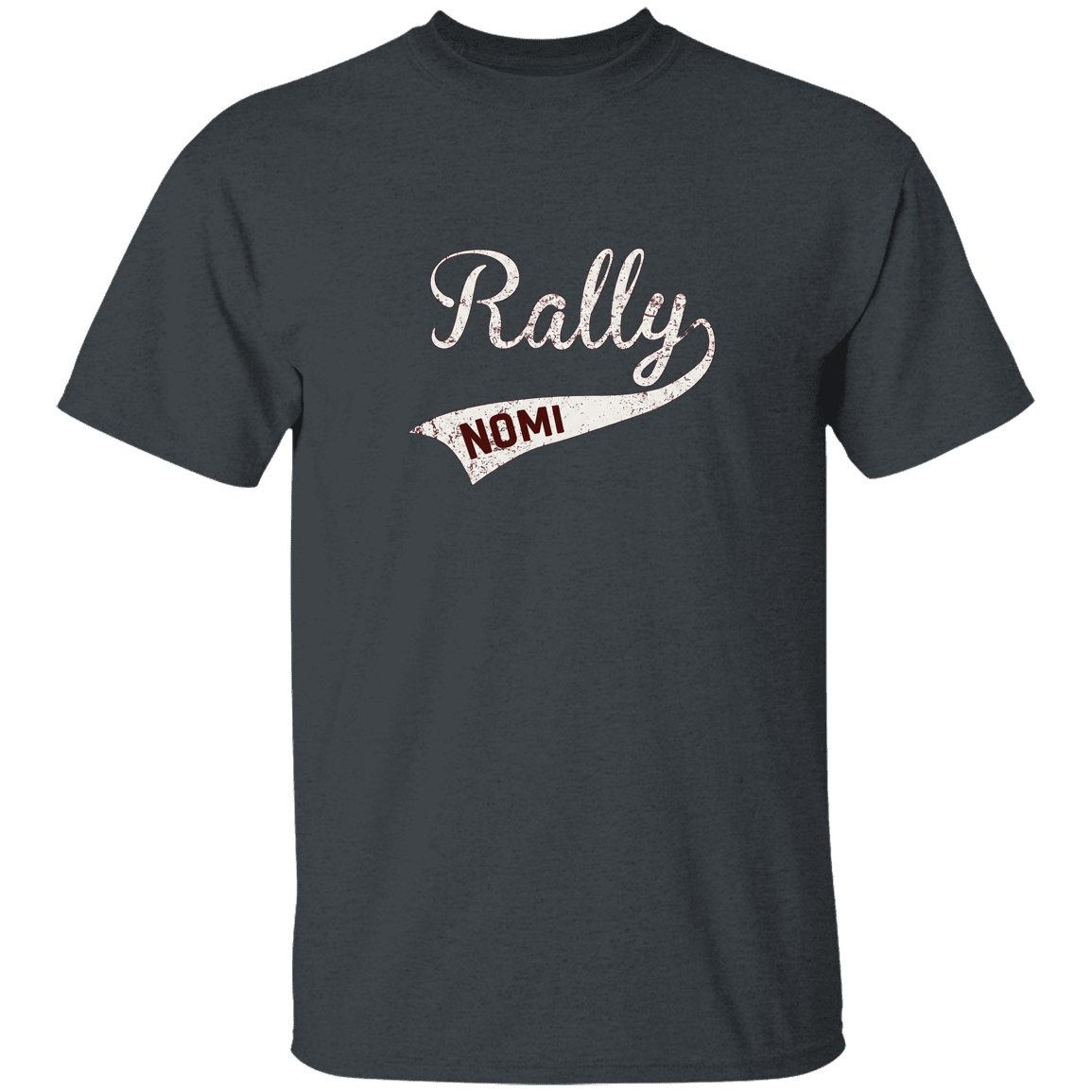 rally-softball-rally-original-white-gildan-5-3-oz-t-shirt — Dark Heather — Front — source sha256 98ee1551226bc40533e71994a8948b3b0021900cfc800fc217b51b799aa6ba73 — Color position 2