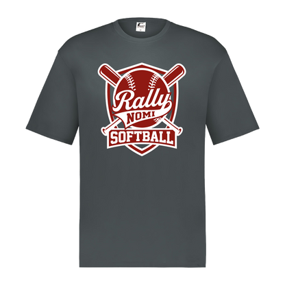 rally-softball-rally-shield-white-c2-mens-performance-short-sleeve-tee — Graphite — Front — source sha256 09e1c139b12d2b12373c1e842c5b77b2dbb4b253a122342e89d5c1b6b0dc3b0d — Color position 2