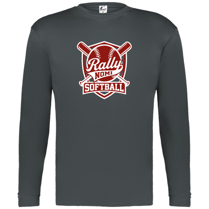 rally-softball-rally-shield-white-c2-mens-performance-long-sleeve-tee — Graphite — Front — source sha256 0b69d04943e44d842d623106e04fc76dab5398359143cf5d78e00f01026677d3 — Color position 2