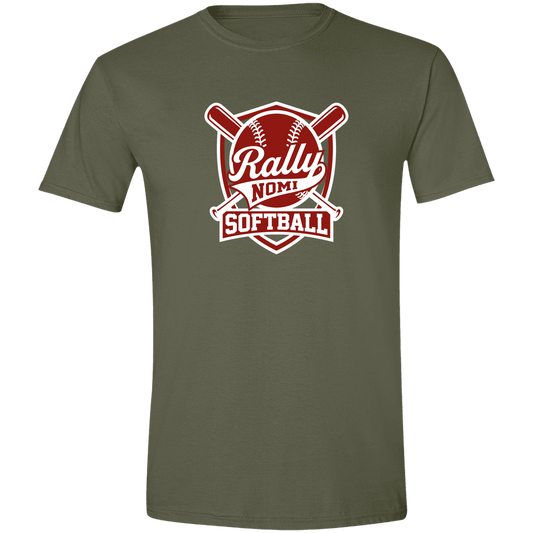 rally-softball-rally-shield-white-gildan-mens-softstyle-tee — Military Green — Front — source sha256 148bd7352f7c8a8f8976d43c10ef68a9006f7404c07a145077c3a8746e0a5456 — Color position 1