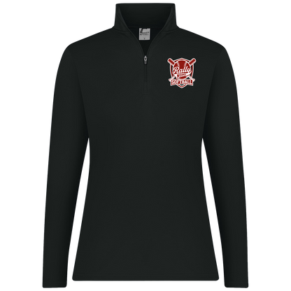 rally-softball-rally-shield-white-c2-womens-1-4-zip-pullover — Black — Front — source sha256 1a3bc7158ccb390bc7818a1b71d02578ce991ad8b0a59d8772cea624cf10fa36 — Color position 1