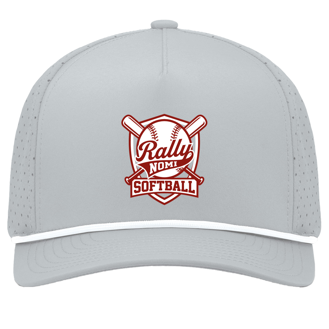 rally-softball-rally-shield-pacific-headwear-weekender-perforated-snapback-cap — Silver/White — Front — source sha256 426f6f716939edf702e018430c9830caf934b7a2d6ebcdb6c955869dcaa0e6d7 — Color position 5