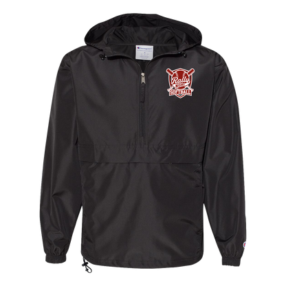 rally-softball-rally-shield-white-champion-unisex-packable-anorak-jacket — Black — Front — source sha256 488ca1f398df0adece7691aa297fd22c8ec93ff624fd0de250cf52791f310ef5 — Color position 1