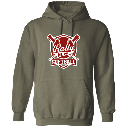 rally-softball-rally-shield-white-gildan-pullover-hoodie — Military Green — Front — source sha256 4de23cdaf2bf4bb1a7bc76cb46ba77b56209ffd086940cc03a68dd564a668c47 — Color position 2