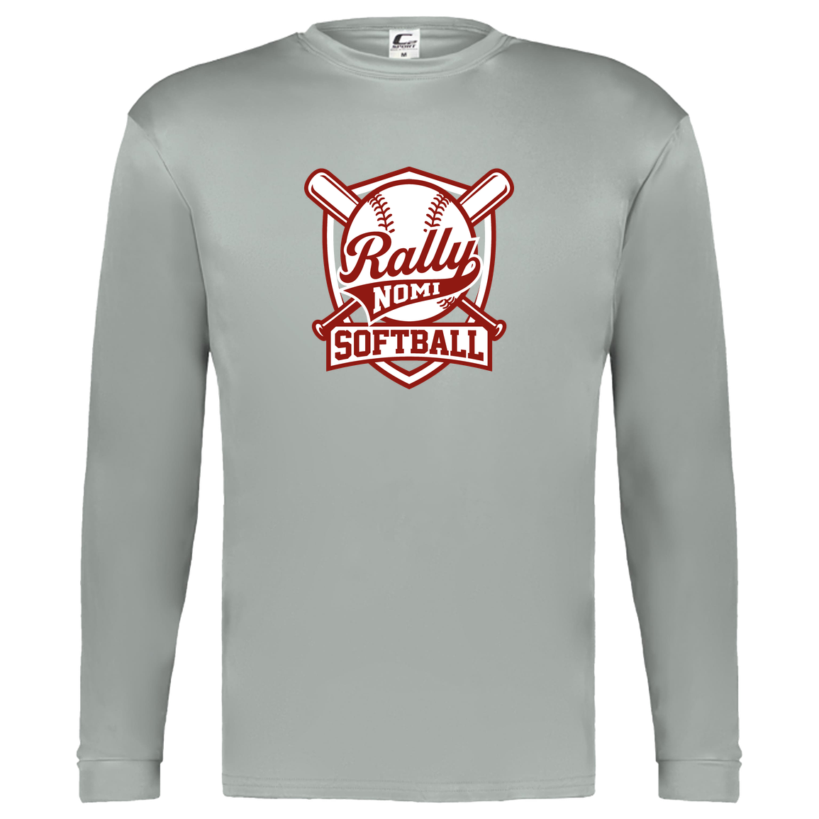 rally-softball-rally-shield-c2-kids-performance-long-sleeve-tee — Silver — Front — source sha256 52b3a4a2cbaf27589d68361c5d35b1c0bc74a48f4d78e62be4bdb2b037cc6354 — Color position 3