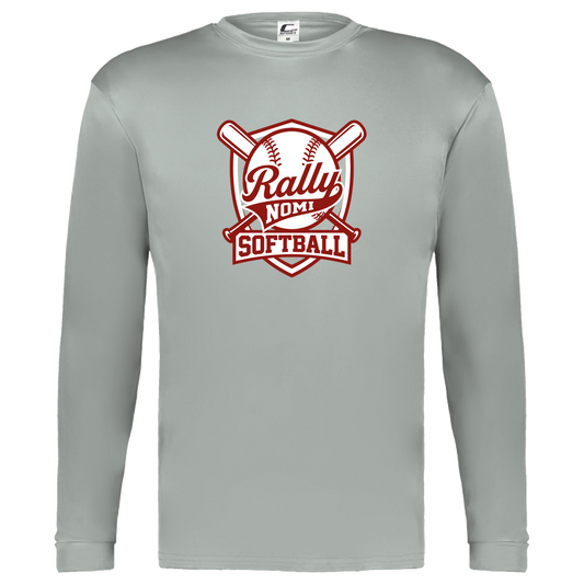 rally-softball-rally-shield-c2-kids-performance-long-sleeve-tee — Silver — Front — source sha256 52b3a4a2cbaf27589d68361c5d35b1c0bc74a48f4d78e62be4bdb2b037cc6354 — Color position 3