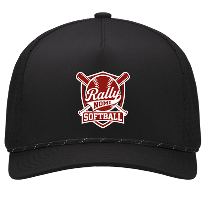 rally-softball-rally-shield-white-pacific-headwear-weekender-perforated-snapback-cap — Black/Black — Front — source sha256 53b3d888a5a073b1b81871b8b9a3bdc261892d9b5c7cf4a7545e37efa89345f8 — Color position 1