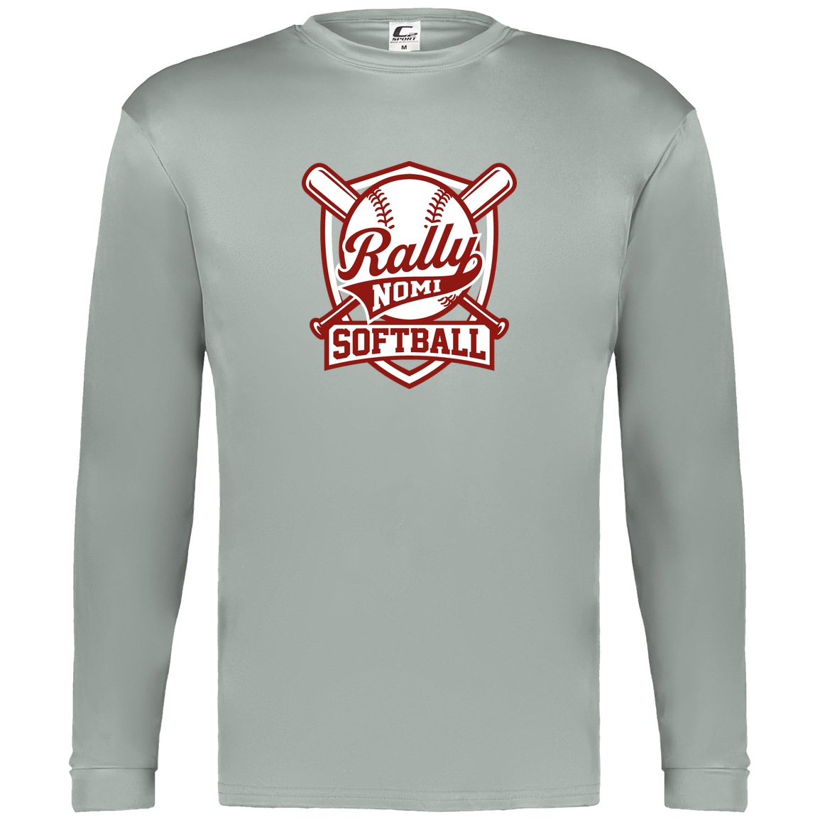 rally-softball-rally-shield-c2-mens-performance-long-sleeve-tee — Silver — Front — source sha256 590649a91d2c222b433222a237faa42e5483c46fc300d9d010f308a0c1817c83 — Color position 3