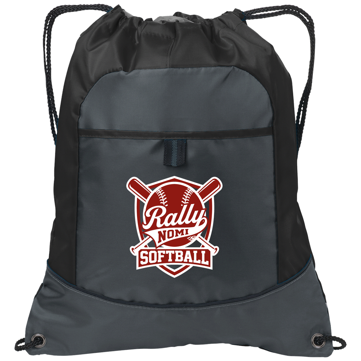 rally-softball-rally-shield-white-port-authority-pocket-cinch-pack — Deep Smoke/Black — Front — source sha256 779c7dc3bd6c2ce8784fcb512b4b1d7ba50fc8b161b3fff544b67a0803d206b8 — Color position 1