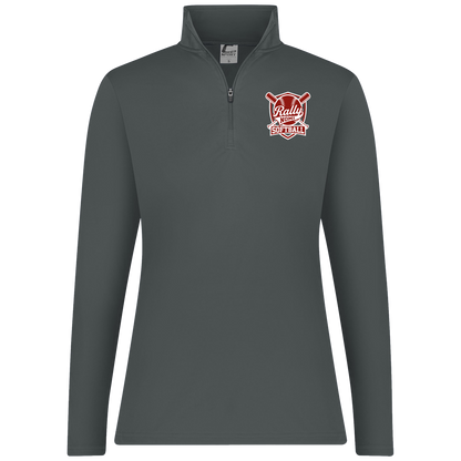 rally-softball-rally-shield-white-c2-womens-1-4-zip-pullover — Graphite — Front — source sha256 89fe1779b16a2377df984ed4e7344de1953d91b16effb96a264eb4ec89f9e8c9 — Color position 2