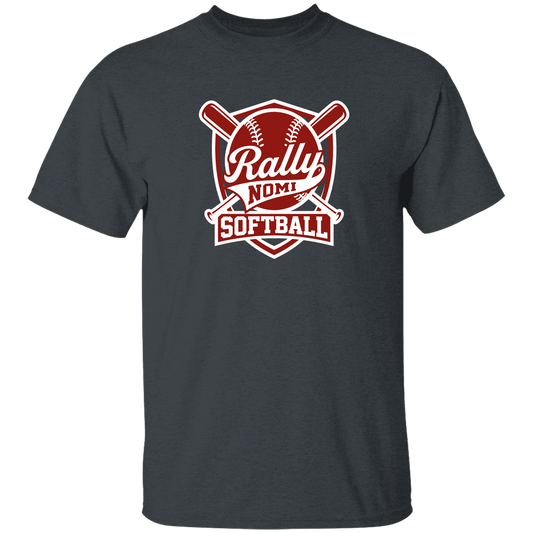 rally-softball-rally-shield-white-gildan-youth-5-3-oz-100-cotton-t-shirt — Dark Heather — Front — source sha256 91e28aa86d921026a76b434956f87d70a87db1f95c0f916a9145a834562da1f1 — Color position 1