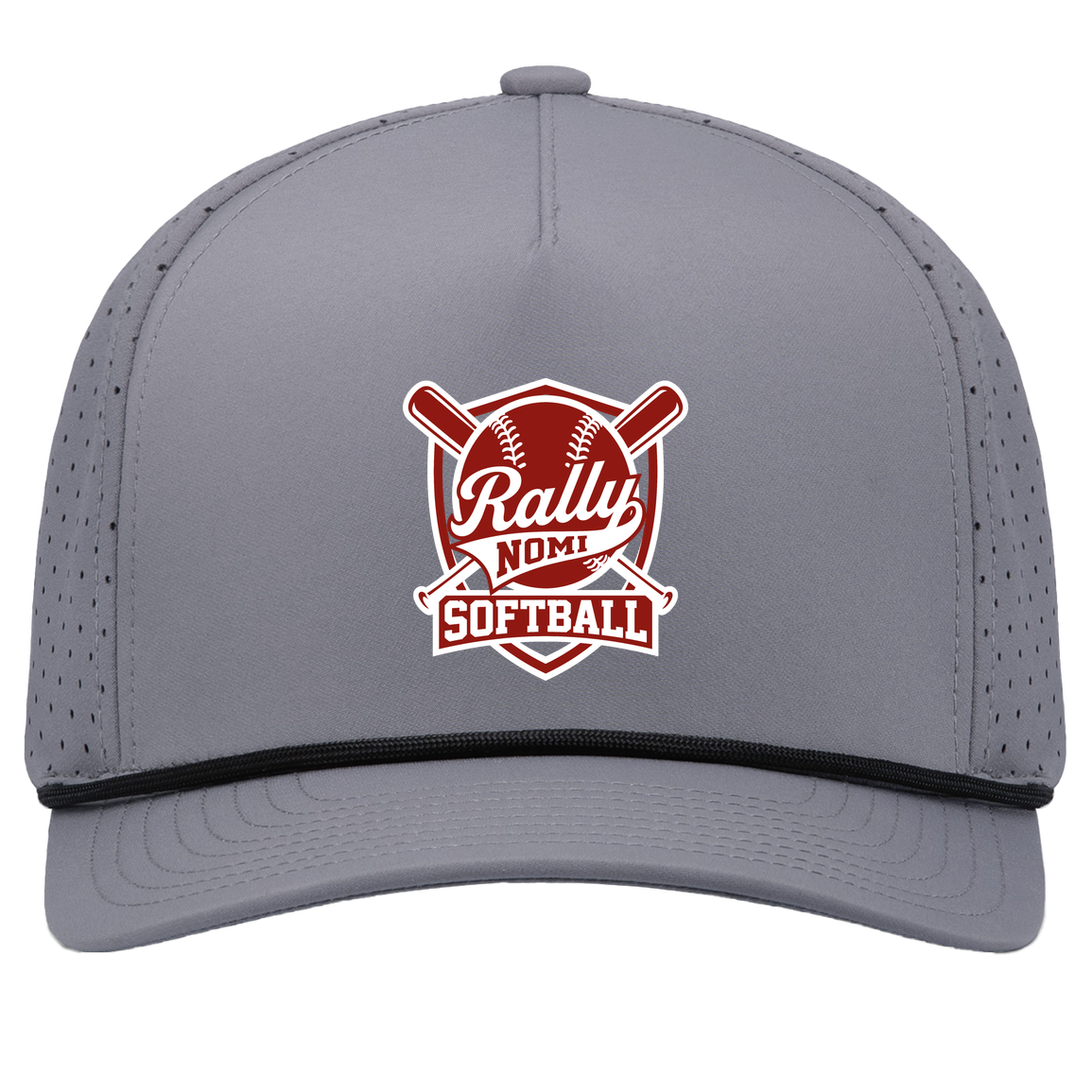 rally-softball-rally-shield-white-pacific-headwear-weekender-perforated-snapback-cap — Graphite/Black — Front — source sha256 96b52cc40baf319a18fea2937cdb11a69ff1071ffd8f6f320ee2d1f37121d3b8 — Color position 3