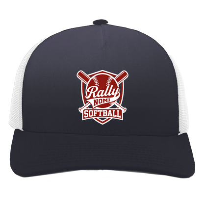 rally-softball-rally-shield-white-pacific-headwear-5-panel-trucker-snapback-cap — Navy/White — Front — source sha256 abcb2c42d8165a41baa834a61202eb4a3accbfc8effb5ced1b484d46b3160a99 — Color position 1