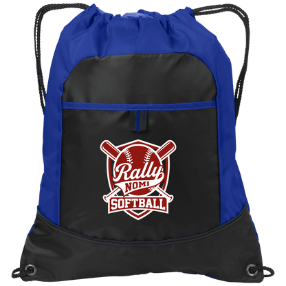 rally-softball-rally-shield-white-port-authority-pocket-cinch-pack — Black/Hyper Blue — Front — source sha256 b2c4e62f3806e473ce28b831b63bbf7b6d04243655a9c90318acb0c8a0c408f7 — Color position 2