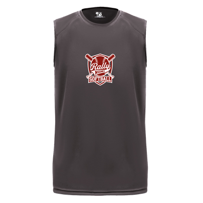 rally-softball-rally-shield-white-badger-b-core-sleeveless-performance-tee — Graphite — Front — source sha256 b7dbf2f11f0ea490de6eee66f689949e62a6fa4f5e7dbc3938128c987124be94 — Color position 2