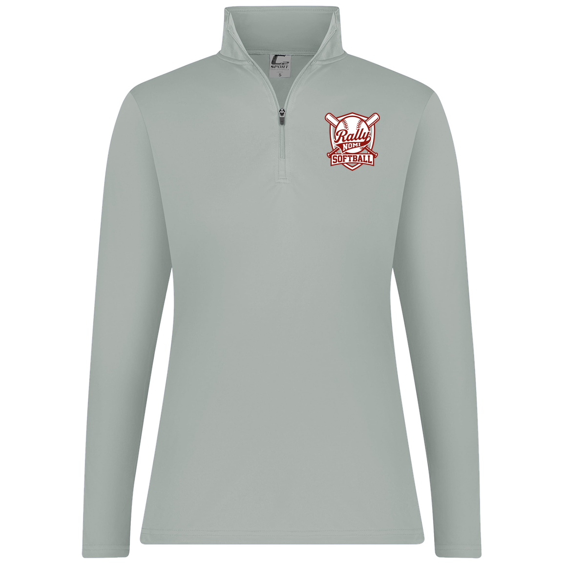 rally-softball-rally-shield-c2-womens-1-4-zip-pullover — Silver — Front — source sha256 ba669ed380f9f33b5f92199951810365b6197b2582301f0f9fd54236d48b85a4 — Color position 2