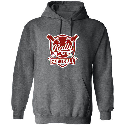 rally-softball-rally-shield-white-gildan-pullover-hoodie — Dark Heather — Front — source sha256 c545248bdf9dc4142a78ef49e2cd82c8ab21081d005d658cf0492cc587fda92c — Color position 1