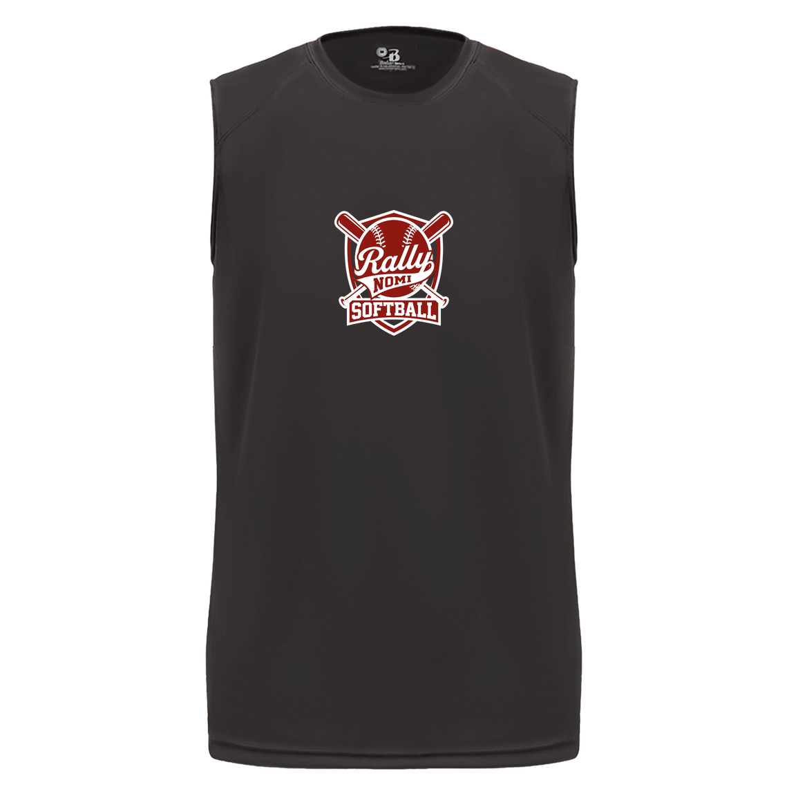 rally-softball-rally-shield-white-badger-b-core-sleeveless-performance-tee — Black — Front — source sha256 dc11560475f2816480df50e07226fcae865ef257bd044dfc8200f26235aef159 — Color position 1