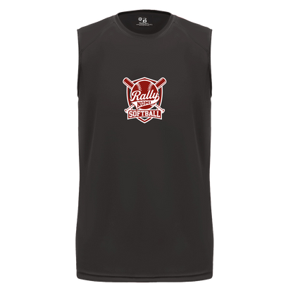 rally-softball-rally-shield-white-badger-b-core-sleeveless-performance-tee — Black — Front — source sha256 dc11560475f2816480df50e07226fcae865ef257bd044dfc8200f26235aef159 — Color position 1