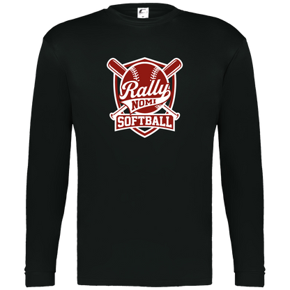 rally-softball-rally-shield-white-c2-mens-performance-long-sleeve-tee — Black — Front — source sha256 e659b6b74249972b9db0bac382402fcd81e76993c0de6cfa48c0ace3ab1f3e23 — Color position 1