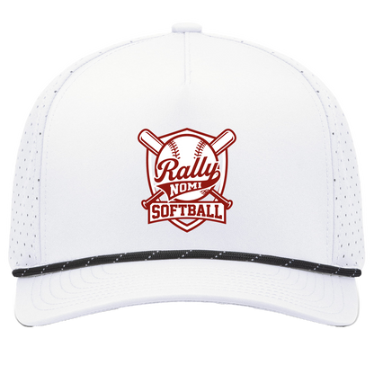 rally-softball-rally-shield-pacific-headwear-weekender-perforated-snapback-cap — White/Black — Front — source sha256 f08282ff56fc7065203969056068776c4687bc9007e426de90f5e4aa83763bd0 — Color position 7