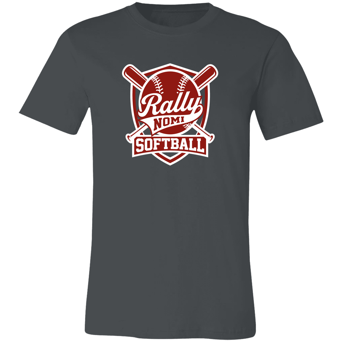 rally-softball-rally-shield-white-bella-canvas-unisex-jersey-short-sleeve-t-shirt — Asphalt — Front — source sha256 f80ad3765310ad2cddf7db121d3754519452c61c68a36014f61e2c09678f3a2b — Color position 2