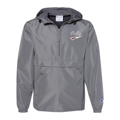 rally-softball-rally-signature-white-champion-unisex-packable-anorak-jacket — Graphite — Front — source sha256 7257d08362abd393ad0cca3c102779e0ce19b9690eb30d397f0c6a48125ba0e5 — Color position 2