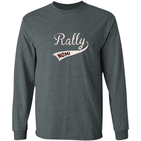 rally-softball-rally-signature-white-gildan-ls-t-shirt-5-3-oz — Dark Heather — Front — source sha256 7cd69639df39b1429080808cb6ede033d7f03146c8b48430f4e4b025afa626dd — Color position 1