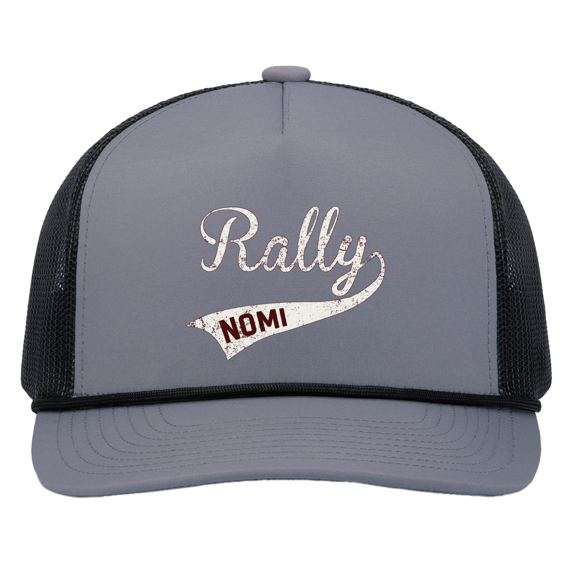 rally-softball-rally-signature-white-pacific-headwear-weekender-trucker-cap — Graphite/Black — Front — source sha256 b43e0823fe4dbfff7cf60e746b7aec1e57869343cd0e8302d5d9ab84fd3fa5e7 — Color position 3
