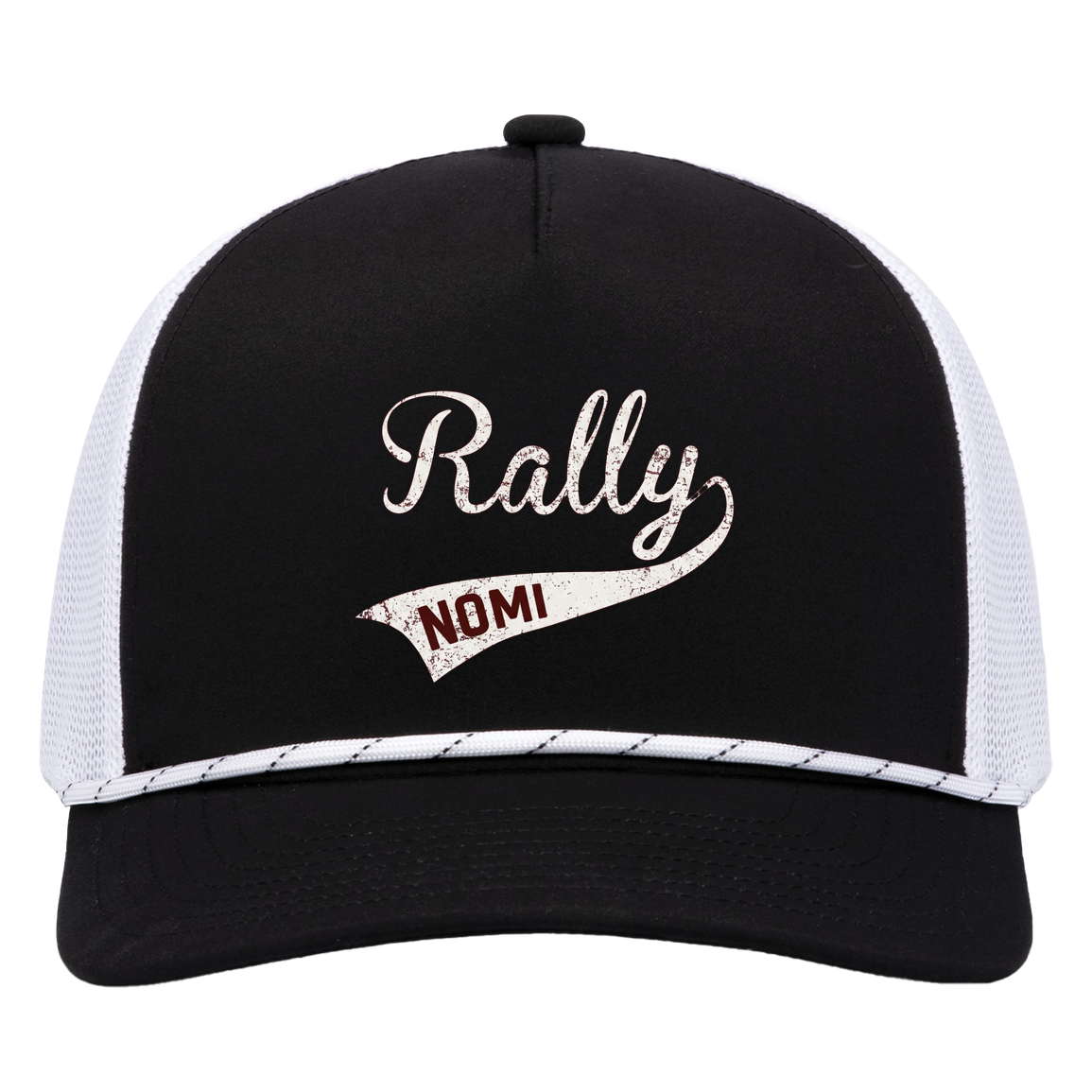rally-softball-rally-signature-white-pacific-headwear-weekender-trucker-cap — Black/White — Front — source sha256 c729869ed32aa1725a8b34f6445ed8fe9014b6d59ae3bf5cde250b65a422b267 — Color position 2