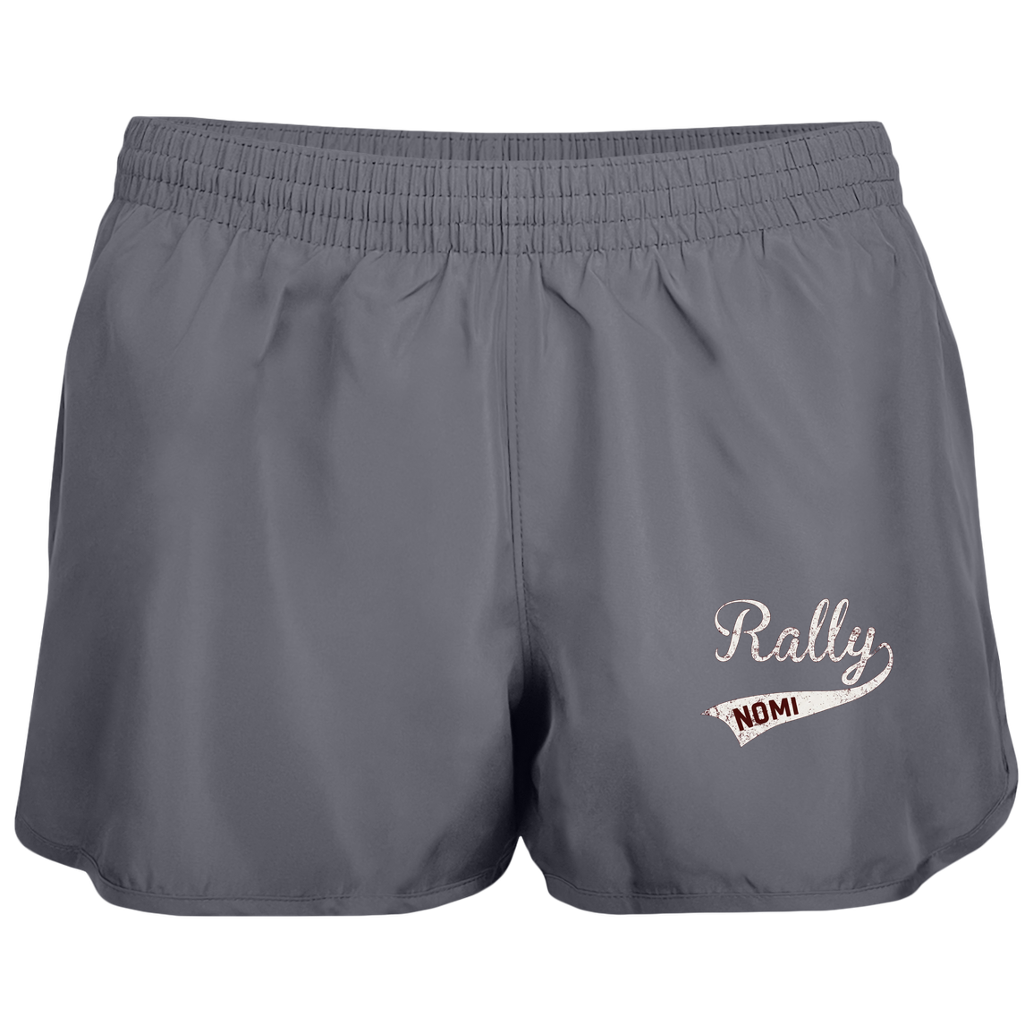 rally-softball-rally-signature-white-augusta-ladies-wayfarer-running-shorts — Graphite — Front — source sha256 cb114b6f1594b92635ce6c072c647e9aa65a0db345a606c38c02ef4c2d8ab711 — Color position 2