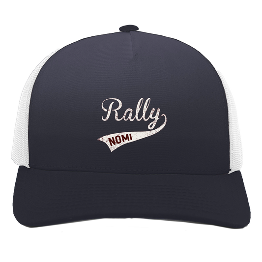 rally-softball-rally-signature-white-pacific-headwear-5-panel-trucker-snapback-cap — Navy/White — Front — source sha256 e4ec1359f6caaf0d9553f3dccde3a0b93c2031a2bc6d200c815331e8c7219b40 — Color position 1