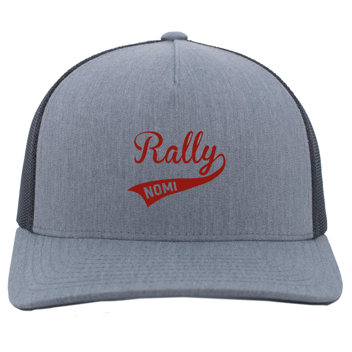 rally-softball-rally-signature-pacific-headwear-5-panel-trucker-snapback-cap — Heather Grey/Light Charcoal — Front — source sha256 e86247ec338a1b2344362a1f4b4145b41f0844925e0ef44869363895e5a8eac1 — Color position 1