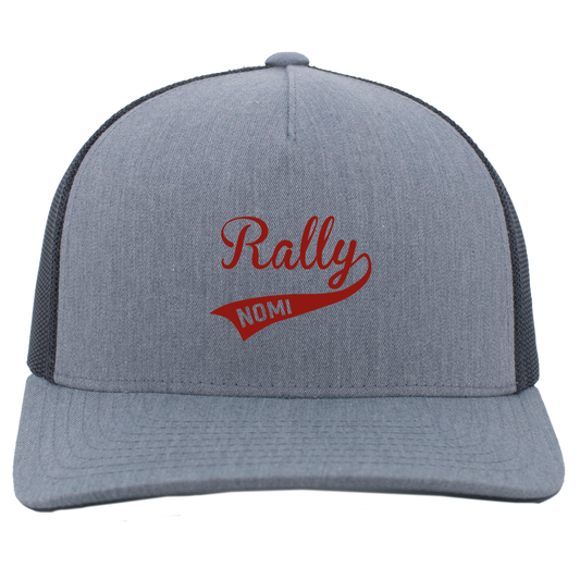 rally-softball-rally-signature-pacific-headwear-5-panel-trucker-snapback-cap — Heather Grey/Light Charcoal — Front — source sha256 e86247ec338a1b2344362a1f4b4145b41f0844925e0ef44869363895e5a8eac1 — Color position 1