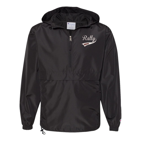 rally-softball-rally-signature-white-champion-unisex-packable-anorak-jacket — Black — Front — source sha256 f1e6da87139d30469110a2afe7929eb25f39c5c5de7ee755c70d186cfaedfafc — Color position 1