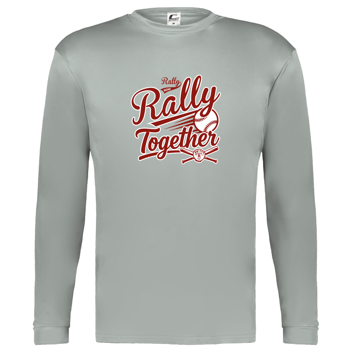 rally-softball-rally-together-c2-kids-performance-long-sleeve-tee — Silver — Front — source sha256 2130edeee9a0f9ef22ac9d56e76fe53b7ccc62b9e1978e58f1fe644a87418a71 — Color position 3