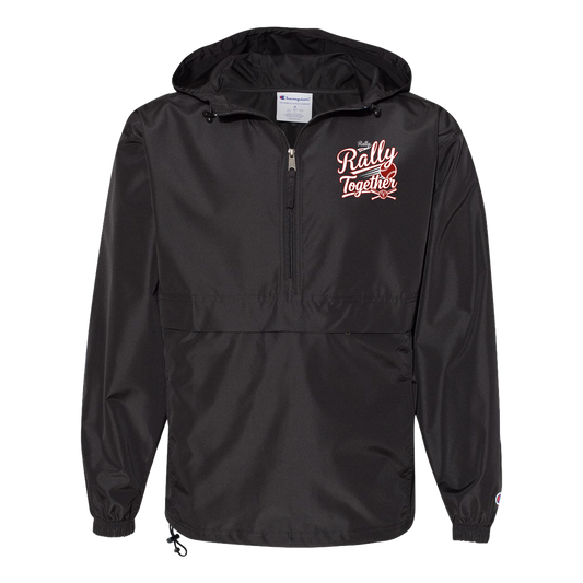 rally-softball-rally-together-white-champion-unisex-packable-anorak-jacket — Black — Front — source sha256 27c5e63f7047457c30571e8d5b79c9c07c502a8ff138e39b5aebc0cbd43757ae — Color position 1