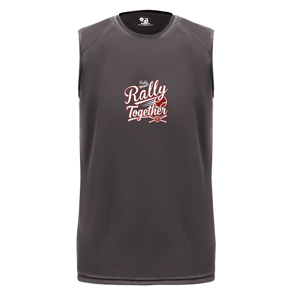 rally-softball-rally-together-white-badger-b-core-sleeveless-performance-tee — Graphite — Front — source sha256 2f249056b8f0942835b384d1d7d41a8e5d5cb9ff347689a7e026ff008592fd12 — Color position 2