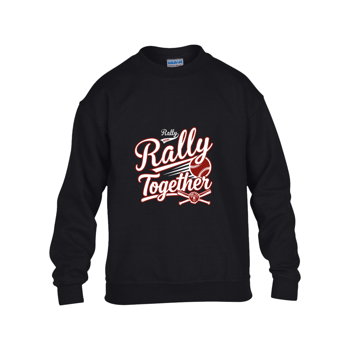 rally-softball-rally-together-white-gildan-kids-heavy-blend-fleece-crew — Black — Front — source sha256 3dca042eb914d4e3dec815db56ad35c20c1ebd18c7e83c33015f1c940230d82a — Color position 1
